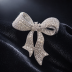 Luxury Bow Crystal Hijab Brooch Silver Finish | بروش حجاب فيونكة كريستال فاخر فضي