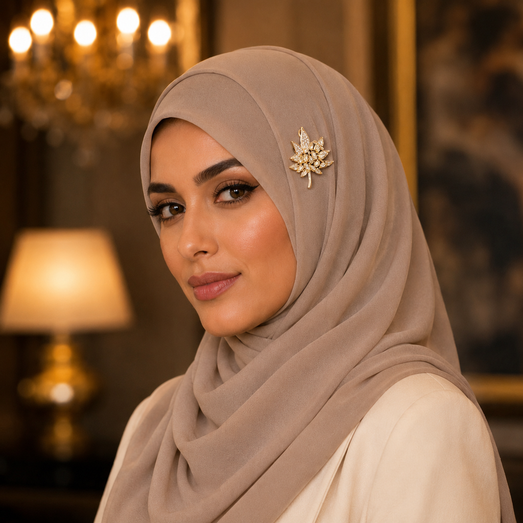 Luxury Leaf Crystal Hijab Brooch | بروش حجاب فاخر بتصميم الورقة والكريستال