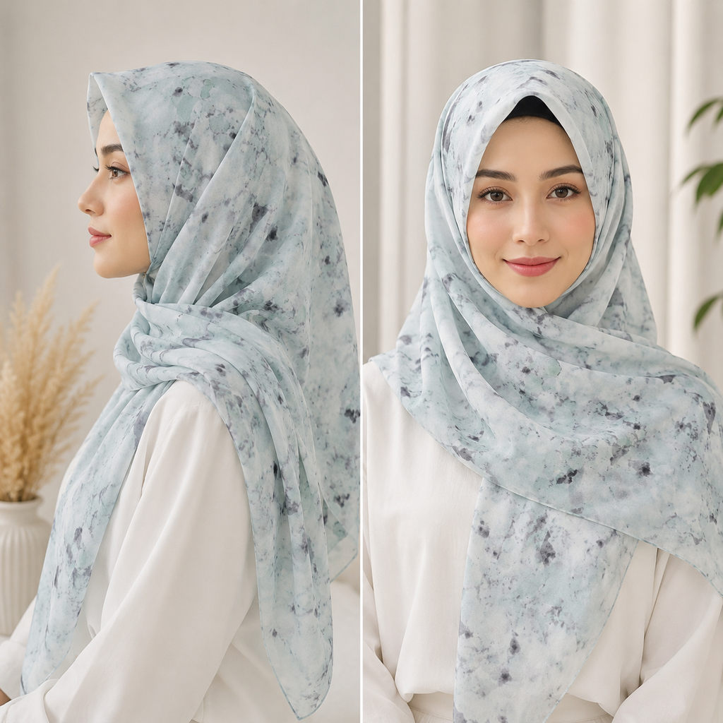 Luxury Marble Satin Silk Shayla Hijab | شيلة ساتان حرير فاخرة بنقشة رخامية ناعمة - Fabric Satin Silk | القماش ساتان حرير