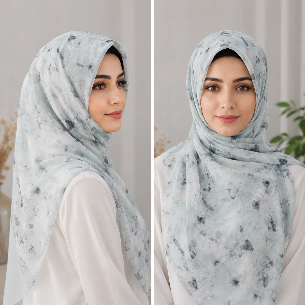 Luxury Marble Satin Silk Shayla Hijab | شيلة ساتان حرير فاخرة بنقشة رخامية ناعمة - Fabric Satin Silk | القماش ساتان حرير
