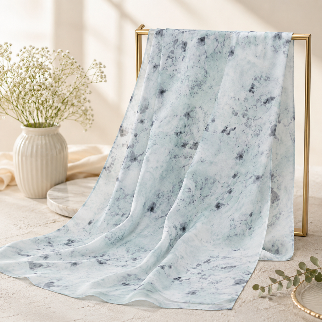 Luxury Marble Satin Silk Shayla Hijab | شيلة ساتان حرير فاخرة بنقشة رخامية ناعمة - Fabric Satin Silk | القماش ساتان حرير
