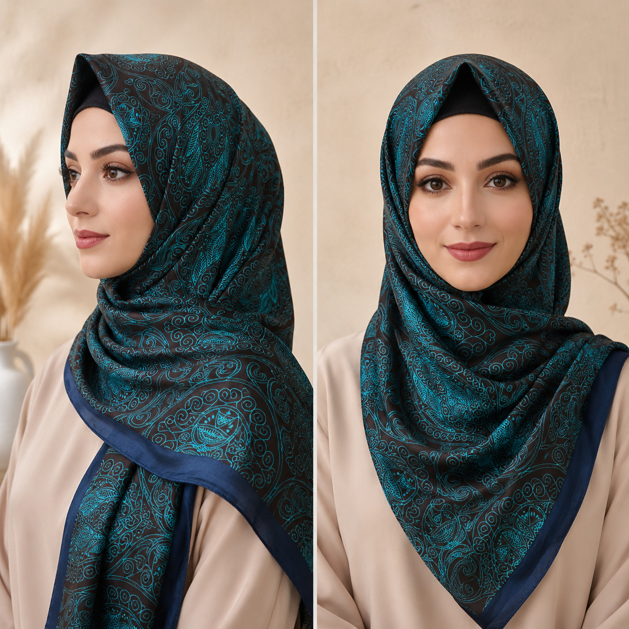 Luxury Paisley Satin Silk Shayla Hijab | شيلة ساتان حرير فاخرة بنقشة بيزلي أنيقة - Fabric Satin Silk | القماش ساتان حرير