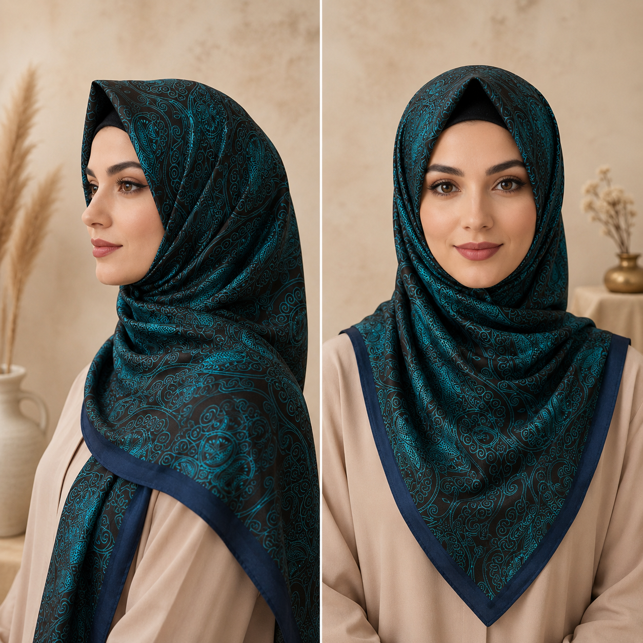 Luxury Paisley Satin Silk Shayla Hijab | شيلة ساتان حرير فاخرة بنقشة بيزلي أنيقة - Fabric Satin Silk | القماش ساتان حرير