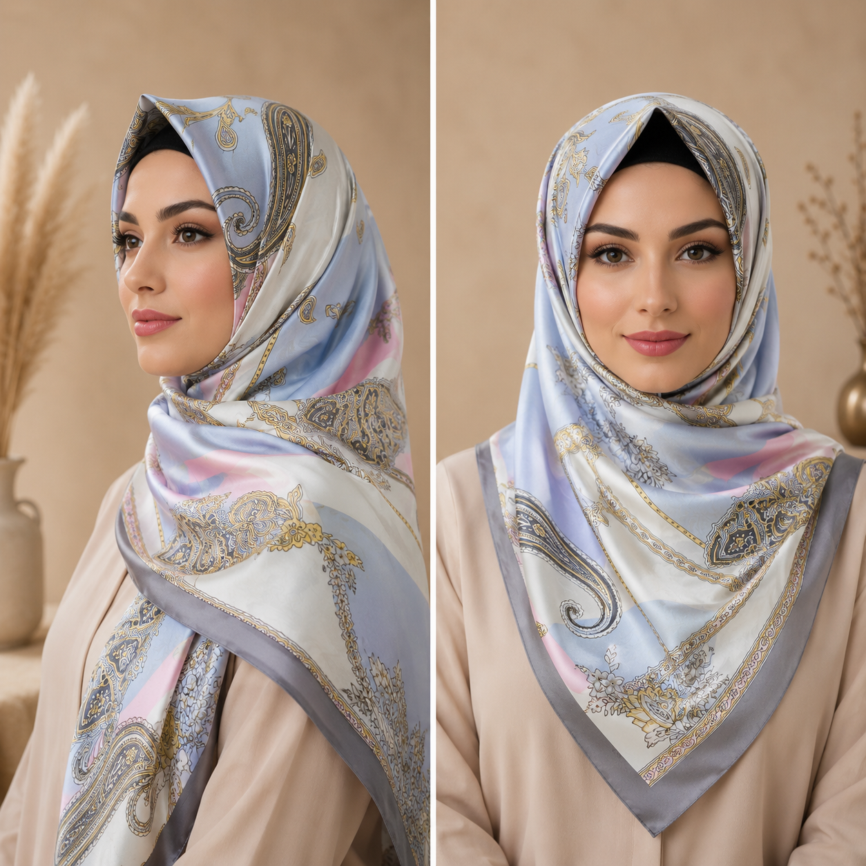 Luxury Baroque Satin Silk Shayla Hijab | شيلة ساتان حرير فاخرة بنقشة باروك راقية - Fabric Satin Silk | القماش ساتان حرير