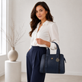 Manruya Navy Blue Leather Handbag | حقيبة مانرويا الجلدية باللون الأزرق الكحلي