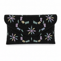 Manruya Black Beaded Floral Clutch | كلتش مانرويا الأسود المطرز بالخرز والزهور