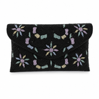 Manruya Black Beaded Floral Clutch | كلتش مانرويا الأسود المطرز بالخرز والزهور