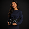 Manruya Black Beaded Floral Clutch | كلتش مانرويا الأسود المطرز بالخرز والزهور