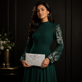 Manruya White Pearl Beaded Clutch | كلتش مانرويا الأبيض المطرز باللؤلؤ والخرز
