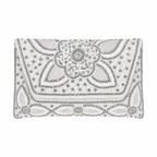 Manruya White Pearl Beaded Clutch | كلتش مانرويا الأبيض المطرز باللؤلؤ والخرز