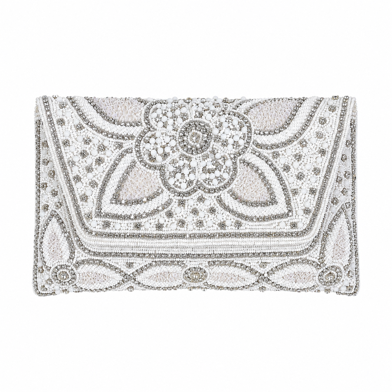 Manruya White Pearl Beaded Clutch | كلتش مانرويا الأبيض المطرز باللؤلؤ والخرز