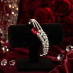 Silver-Tone Red Stone Bangle Bracelet | سوار بلون فضي بحجر أحمر