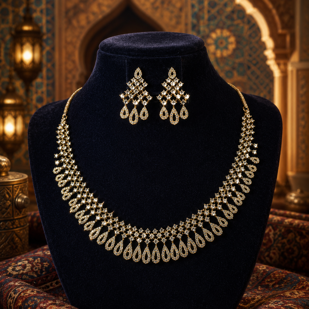 Manruya Luxury CZ Necklace & Earrings Set | طقم عقد وأقراط مانرويا الفاخر المرصع بالزركون