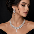 Manruya Luxury CZ Bridal Necklace & Earrings Set | طقم عقد وأقراط مانرويا الفاخر المرصع بالزركون للعروس