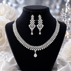 Manruya Luxury CZ Bridal Necklace & Earrings Set | طقم عقد وأقراط مانرويا الفاخر المرصع بالزركون للعروس