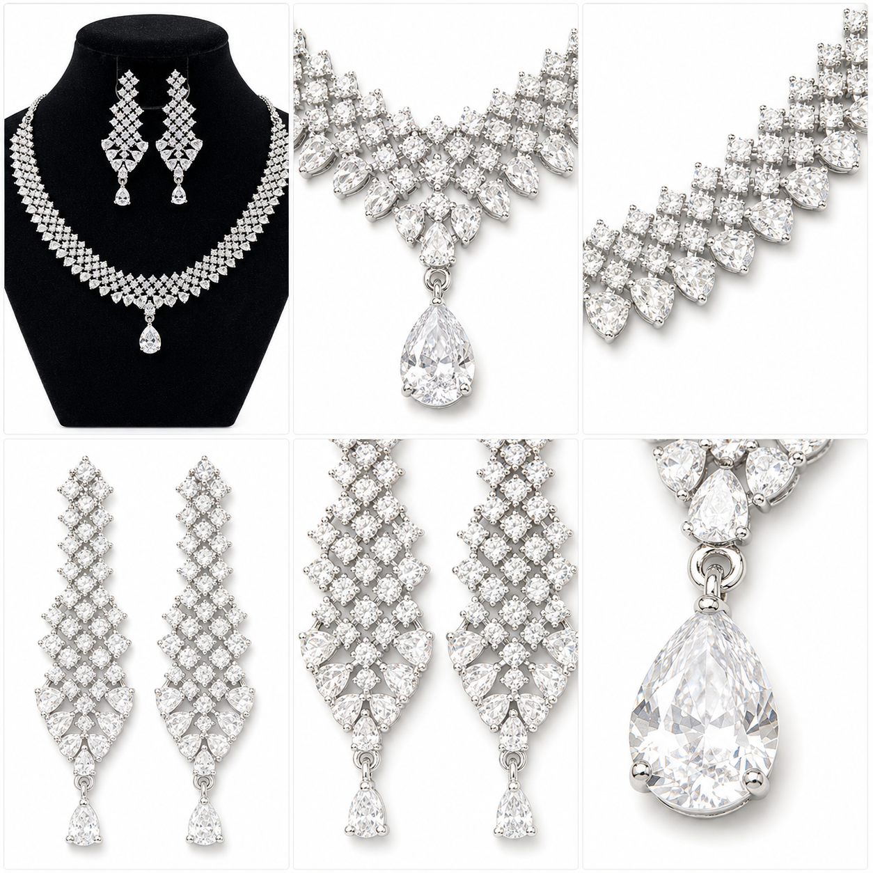 Manruya Luxury CZ Bridal Necklace & Earrings Set | طقم عقد وأقراط مانرويا الفاخر المرصع بالزركون للعروس