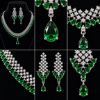 Manruya Emerald Green CZ Necklace & Earrings Set | طقم عقد وأقراط مانرويا المرصع بالزركون الأخضر