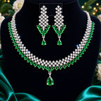 Manruya Emerald Green CZ Necklace & Earrings Set | طقم عقد وأقراط مانرويا المرصع بالزركون الأخضر