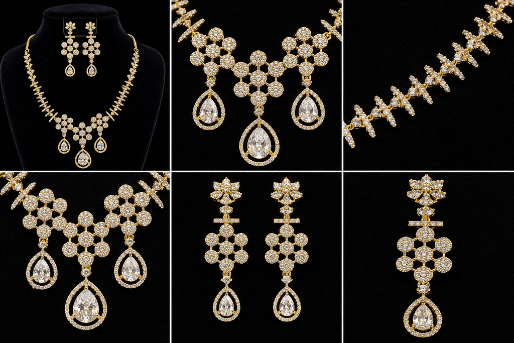 Manruya Victorian CZ Necklace & Earrings Set | طقم عقد وأقراط مانرويا الفيكتوري المرصع بالزركون