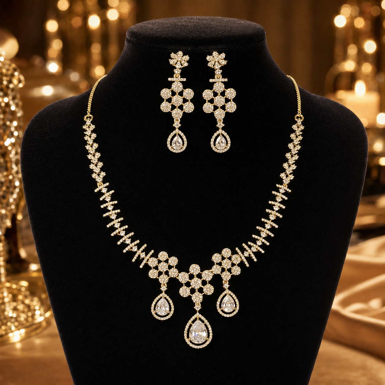 Manruya Victorian CZ Necklace & Earrings Set | طقم عقد وأقراط مانرويا الفيكتوري المرصع بالزركون