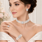 Manruya Elegant Pearl Choker Jewellery Set with Earrings, Bracelet & Ring | طقم تشوكر اللؤلؤ الأنيق من مانرويا مع أقراط وسوار وخاتم