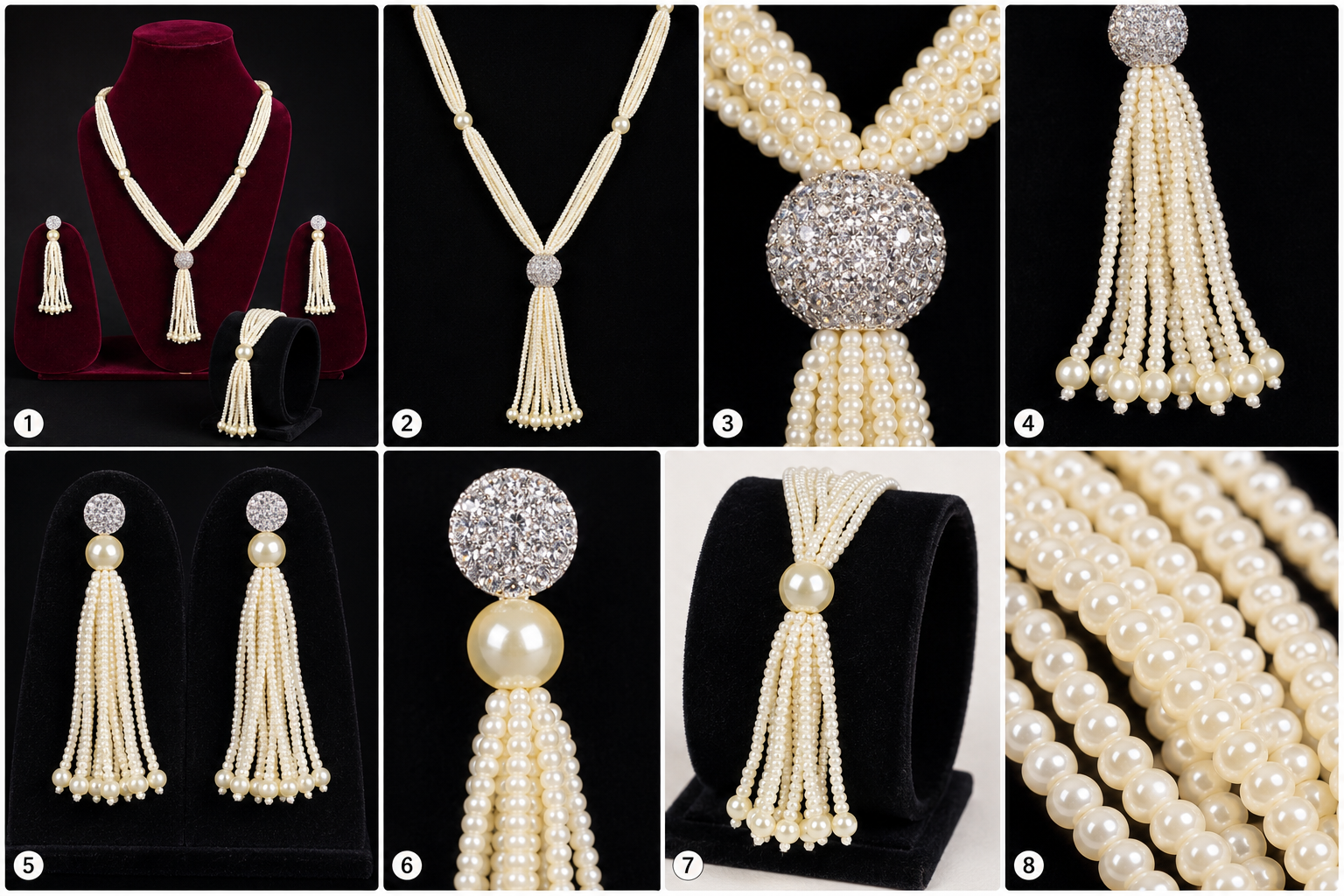 Manruya Elegant Pearl Tassel Jewellery Set with Necklace, Earrings & Bracelet | طقم مجوهرات اللؤلؤ الأنيق من مانرويا مع عقد وأقراط وسوار