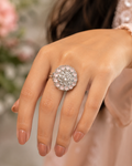 Manruya Rose Quartz Floral Statement Ring - خاتم كوكتيل منرويا فضي بحجر الروز كوارتز