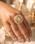 Manruya Rose Quartz Heritage Statement Ring - خاتم منرويا تراثي عريض مرصع بالروز كوارتز والذهب
