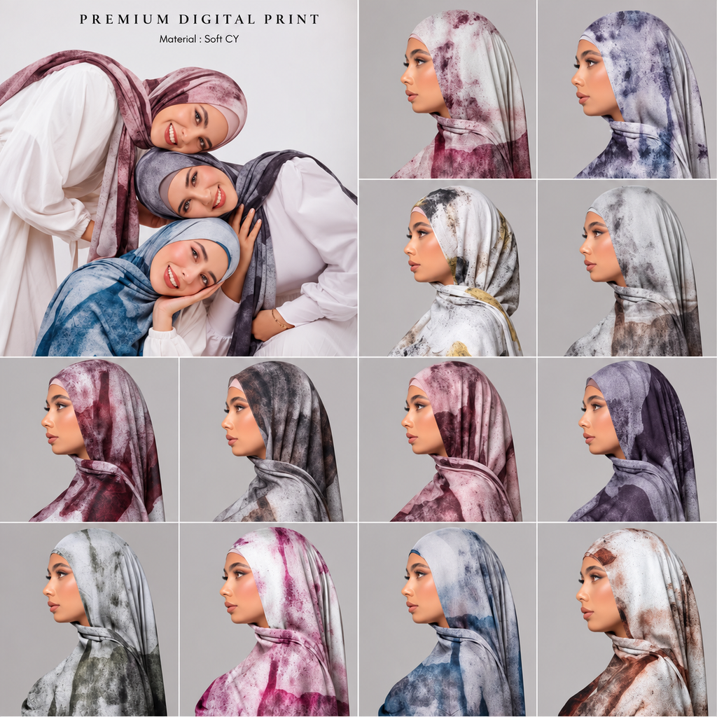 Premium Digital Print Shayla | شيلة بطبعة رقمية فاخرة – Soft CY | سوفت CY | 12 Colours | 12 لون