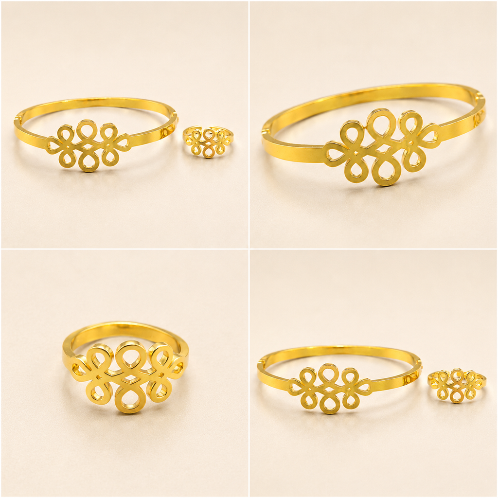 Anti-Tarnish Gold Kada & Ring Set | طقم كادا وخاتم ذهبي مقاوم للتصبغ