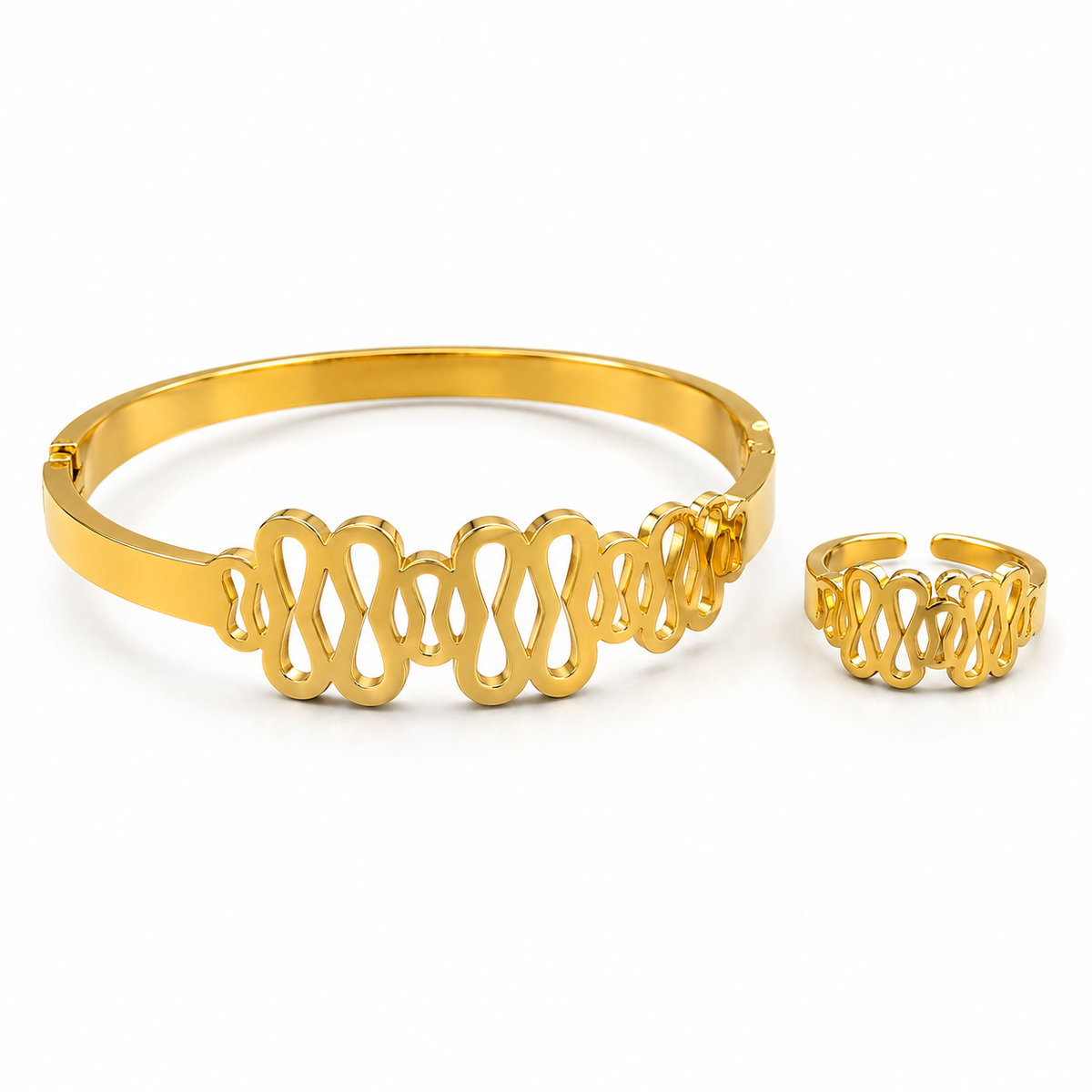 Liyana Anti-Tarnish Gold Kada & Ring Set | طقم ليانا كادا وخاتم ذهبي مقاوم للتصبغ