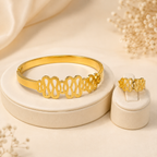 Liyana Anti-Tarnish Gold Kada & Ring Set | طقم ليانا كادا وخاتم ذهبي مقاوم للتصبغ