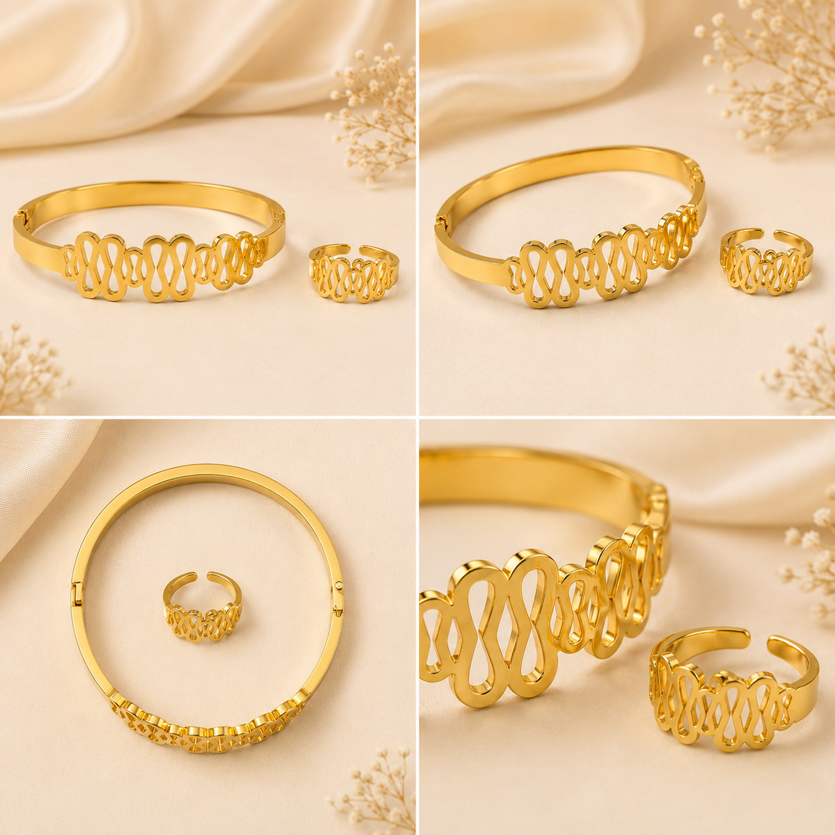 Liyana Anti-Tarnish Gold Kada & Ring Set | طقم ليانا كادا وخاتم ذهبي مقاوم للتصبغ