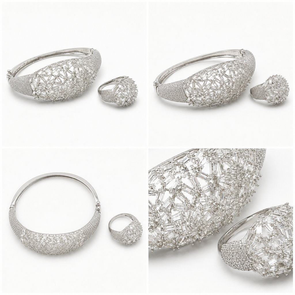 Celestara Silver-Tone Bracelet & Ring Set | طقم سيليستارا من سوار وخاتم بلون فضي