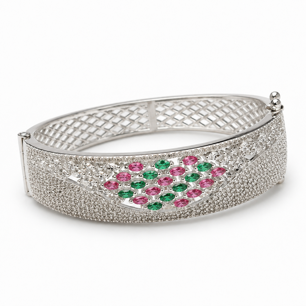 Florielle Silver-Tone Bracelet with Pink & Green Stones | سوار فلورييل بلون فضي بأحجار وردية وخضراء