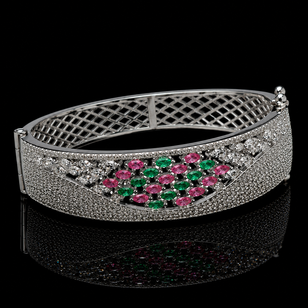Florielle Silver-Tone Bracelet with Pink & Green Stones | سوار فلورييل بلون فضي بأحجار وردية وخضراء