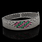 Florielle Silver-Tone Bracelet with Pink & Green Stones | سوار فلورييل بلون فضي بأحجار وردية وخضراء