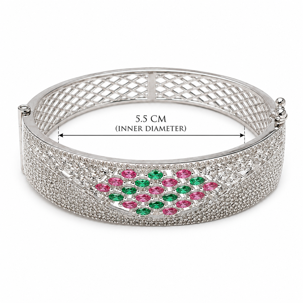 Florielle Silver-Tone Bracelet with Pink & Green Stones | سوار فلورييل بلون فضي بأحجار وردية وخضراء