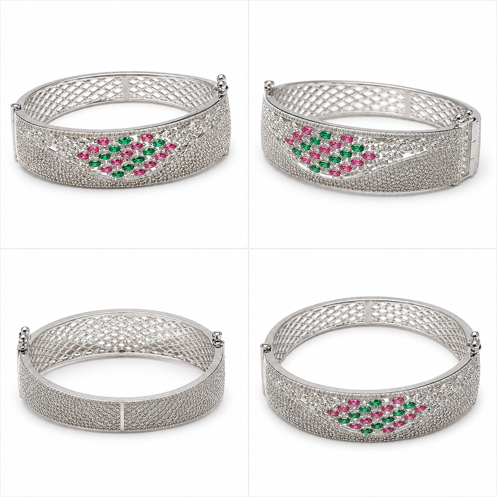 Florielle Silver-Tone Bracelet with Pink & Green Stones | سوار فلورييل بلون فضي بأحجار وردية وخضراء