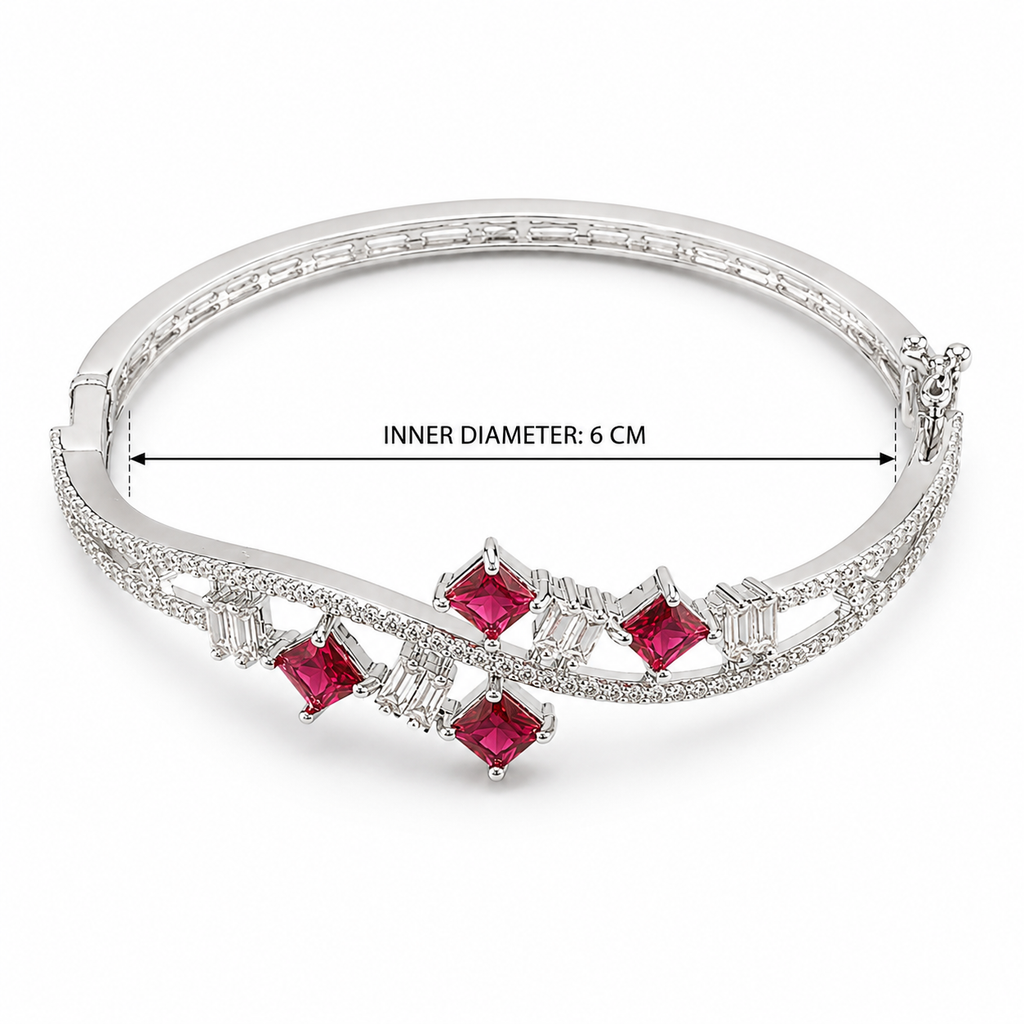 Valeria Silver-Tone Ruby Stone Bracelet | سوار فاليريا بلون فضي بحجر الياقوت