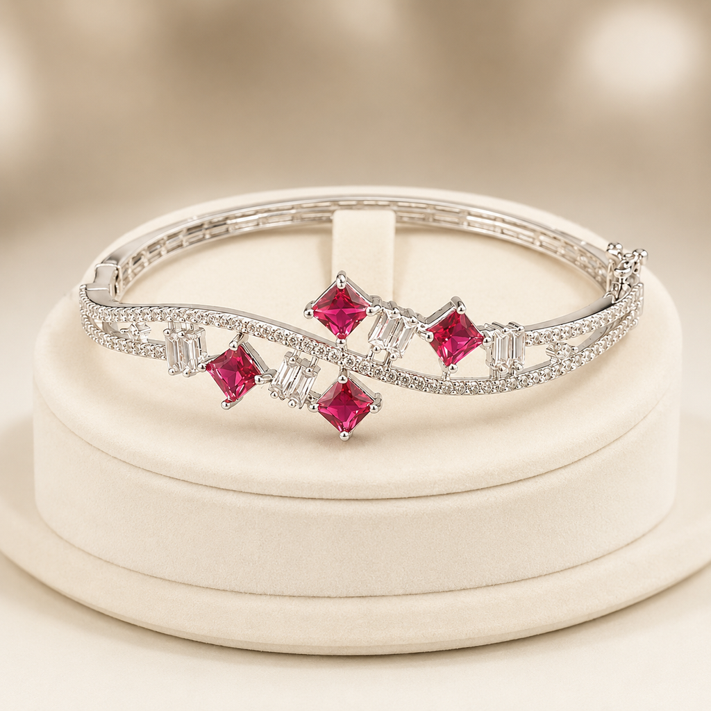 Valeria Silver-Tone Ruby Stone Bracelet | سوار فاليريا بلون فضي بحجر الياقوت