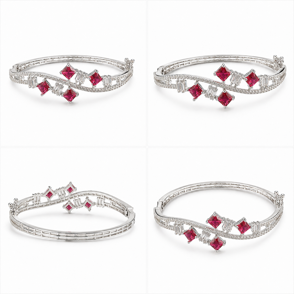Valeria Silver-Tone Ruby Stone Bracelet | سوار فاليريا بلون فضي بحجر الياقوت