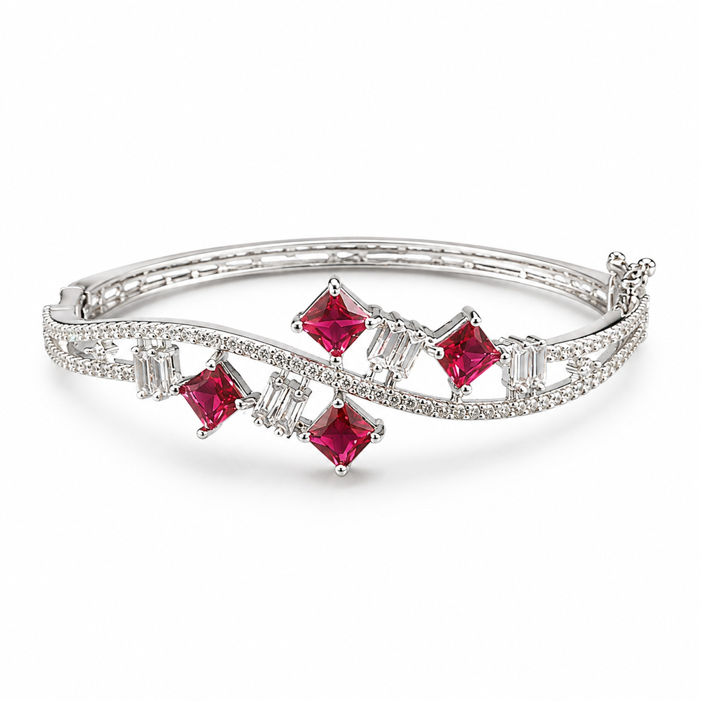 Valeria Silver-Tone Ruby Stone Bracelet | سوار فاليريا بلون فضي بحجر الياقوت