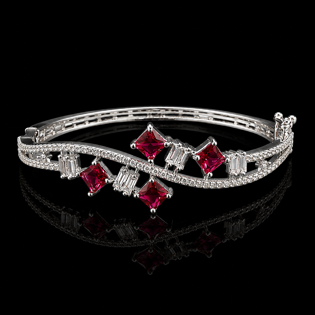 Valeria Silver-Tone Ruby Stone Bracelet | سوار فاليريا بلون فضي بحجر الياقوت