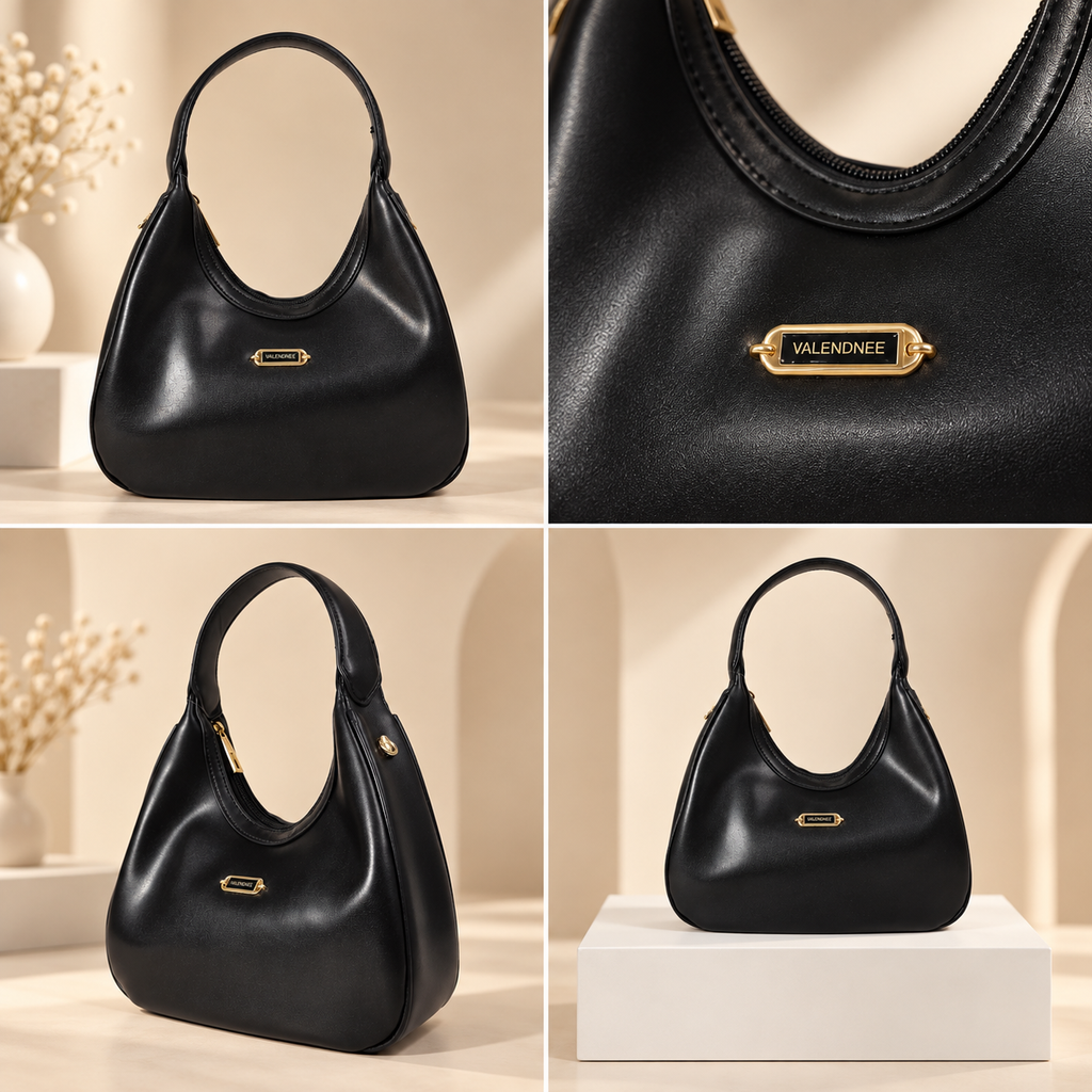 Elegant Black Hobo Handbag | حقيبة يد هوبو سوداء أنيقة