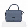 Elegant Blue-Grey Textured Top Handle Handbag | حقيبة يد أنيقة باللون الأزرق الرمادي مع ملمس محبب
