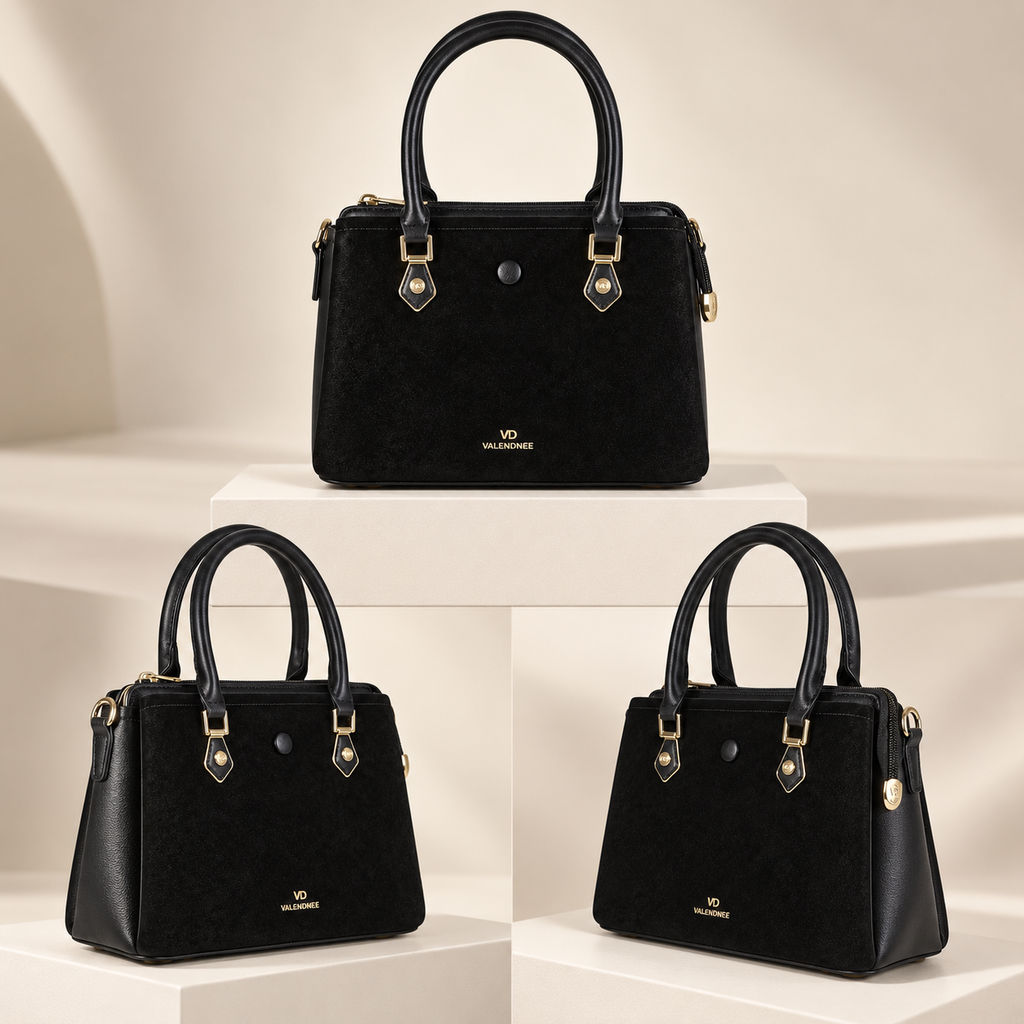 Elegant Black Structured Top Handle Handbag | حقيبة يد سوداء أنيقة بتصميم منظم