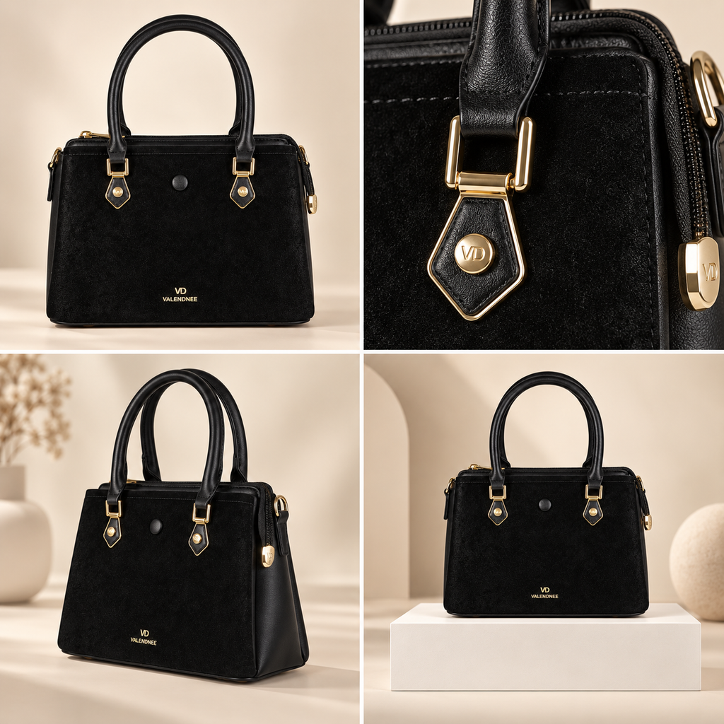 Elegant Black Structured Top Handle Handbag | حقيبة يد سوداء أنيقة بتصميم منظم