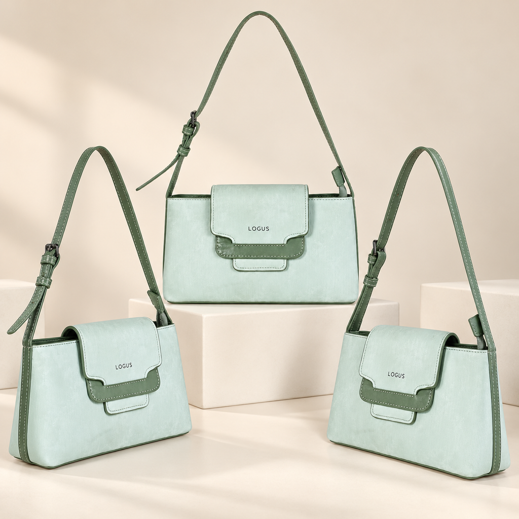 Mint Green Shoulder Handbag with Adjustable Strap | حقيبة كتف باللون الأخضر النعناعي مع حزام قابل للتعديل
