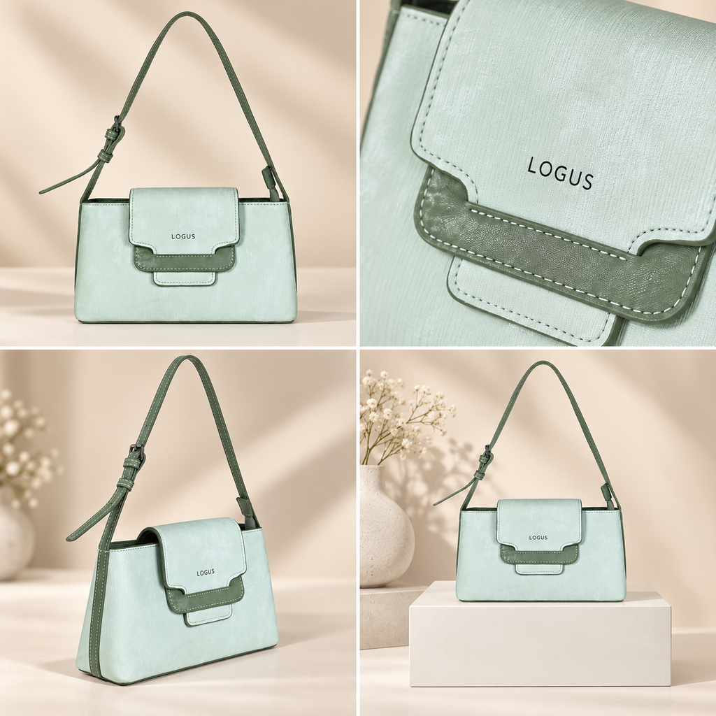 Mint Green Shoulder Handbag with Adjustable Strap | حقيبة كتف باللون الأخضر النعناعي مع حزام قابل للتعديل
